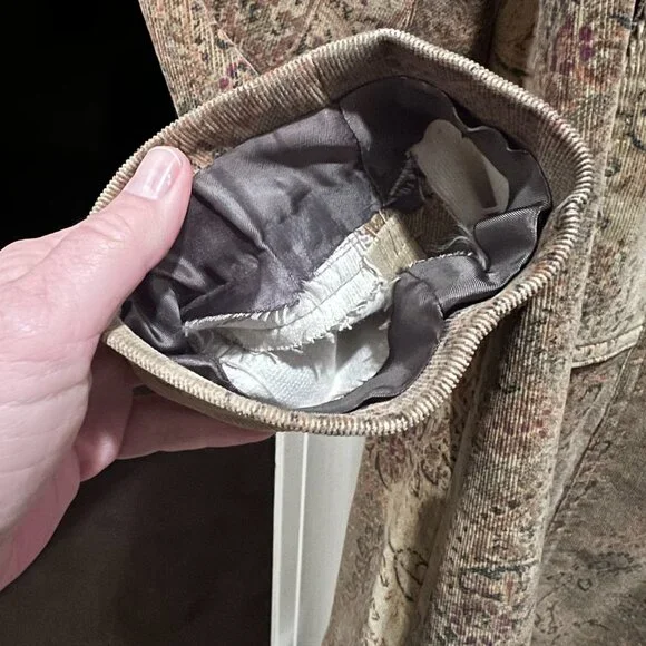 Vintage Express green paisley corduroy coat size 6 - Picture 13 of 15